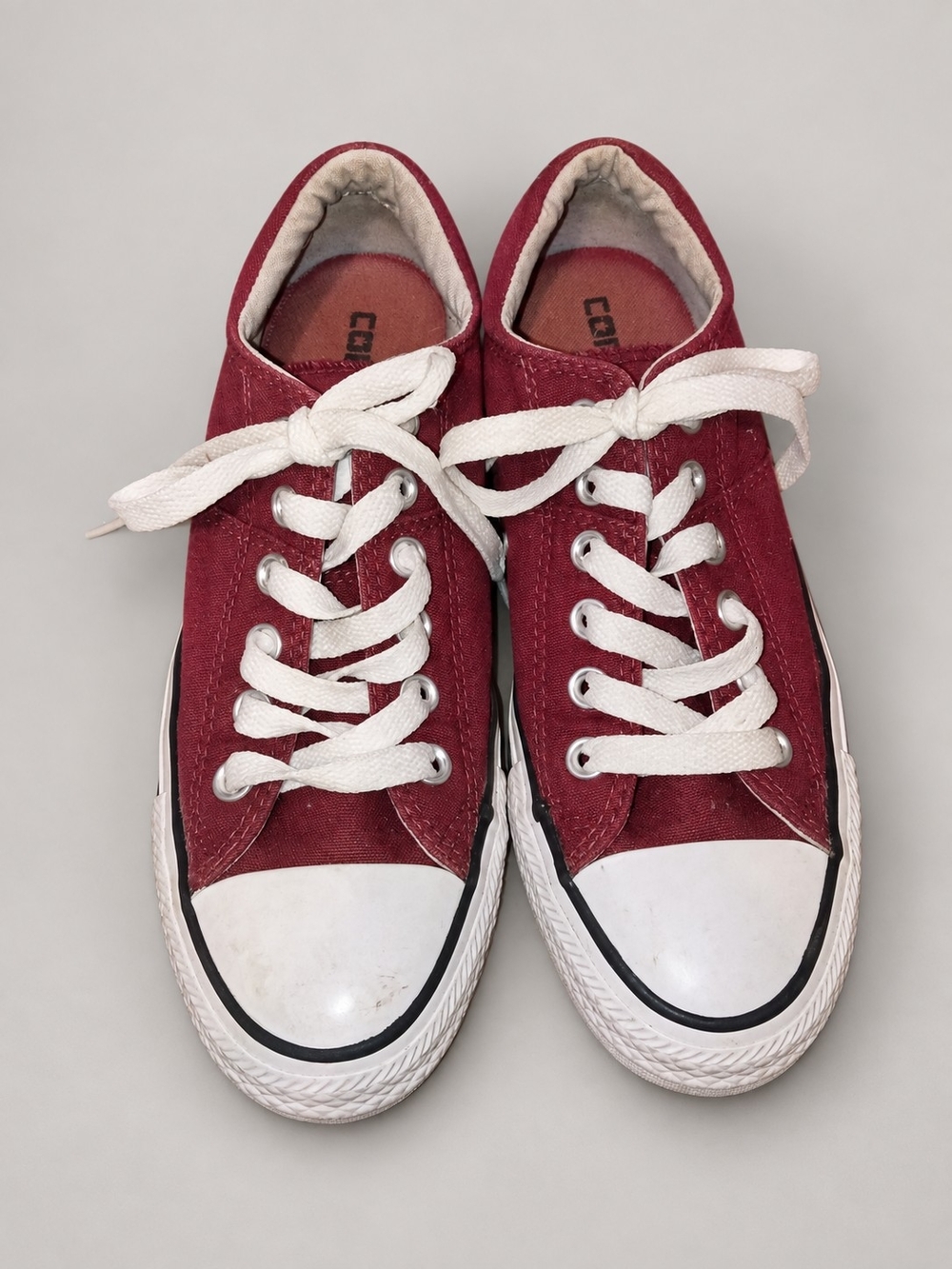 Converse Low-Top Canvas Sneakers - Burgundy & White Size 7